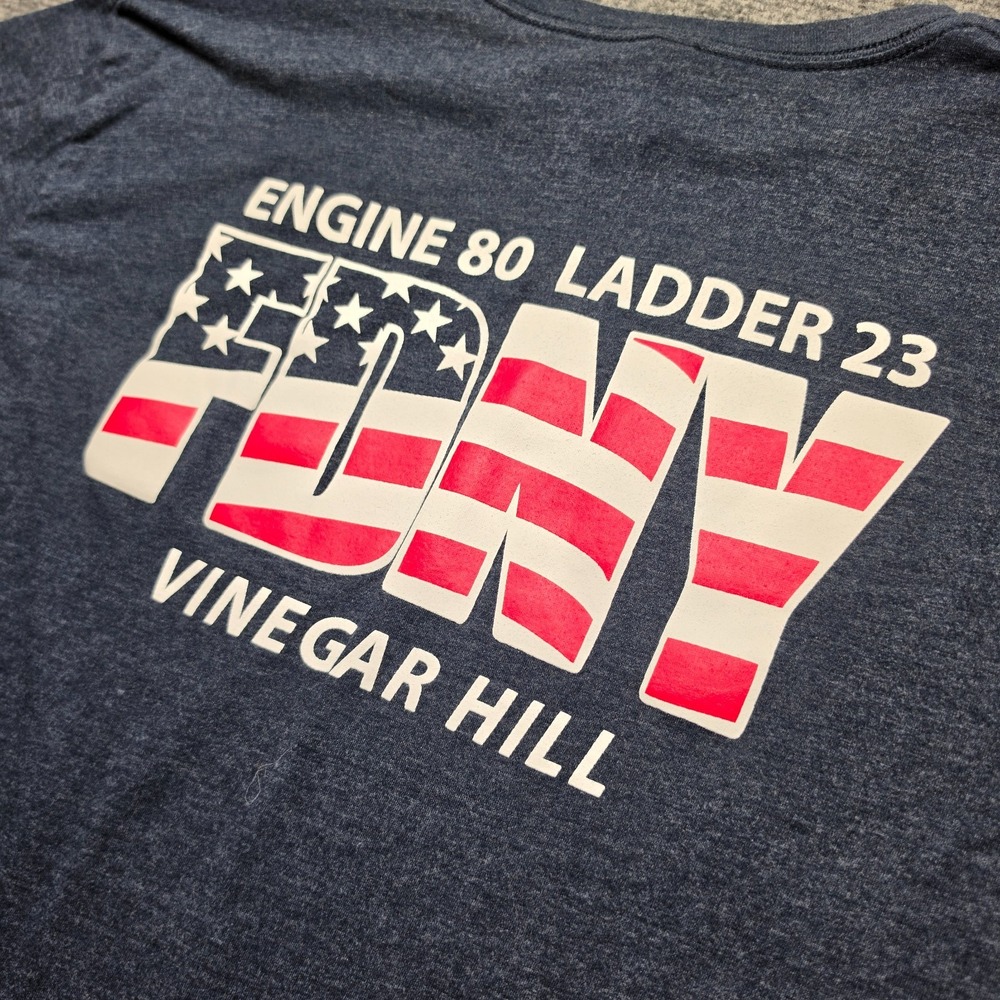 FDNY Engine 80 Ladder 23 Harlem T Shirt XL Heather Blue Vinegar Hill Firehouse